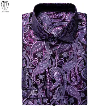 Дизайнерски пурпурни копринени мъжки ризи с ревери, риза с дълъг ръкав, жаккардовая мъжка блуза с петна Пейсли, облекло за сватбен бизнес