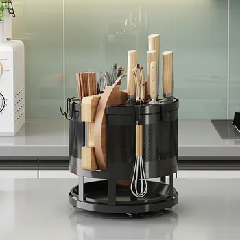 Кухненски стойка за съхранение от неръждаема стомана, поставка за ножове, кухненски органайзер, поставка за затваряне, с възможност за завъртане на 360 °