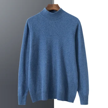 Smpevrg 100% Вълнен Пуловер Есен Зима Половината Turtlenecks Бизнес Мъжки Пуловер Висококачествен Вълнен Пуловер Възли Върховете