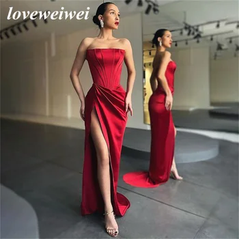 Lovewei, червен Русалка, секси вечерни рокли без ръкави, с висока цепка, рокли за абитуриентски бал, размера на гънките, сшитое по поръчка дрехи за сватбената парти