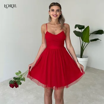 LORIE, червени тюлевые рокли за абитуриентски бал, трапециевидные мини рокли с рюшами, вечерни рокли за бала в Дубай, вечерна рокля за парти в арабски стил на спагети презрамки