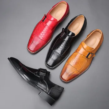 Мъжки Модел Обувки с катарама, Луксозни Модерни Сватбени Обувки за Булката от Лачена Кожа, Мъжки Обувки-Oxfords в Италиански Стил, Големи Размери 38-48