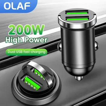 Зарядно за кола Олаф мощност 200 W с два USB порта, супер бързо зареждане, зарядно за кола за телефон, адаптер за iPhone 13 12 Xiaomi Huawei Samsung
