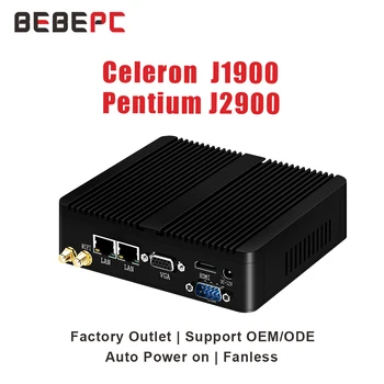 BEBEPC Безвентиляторный мини-КОМПЮТЪР на Intel Celeron J1900 N2830 Dual LAN Windows 10 J2900 4-ядрен Промишлен Мини Настолен Компютър COM WiFi HTPC
