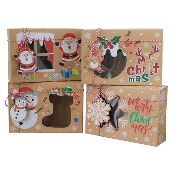 Коледен Подарък Кутия Кутия за Бисквити от Крафт-хартия с Прозорец от PVC за Торта, Хляб, Маффинов, Бонбони, Опаковки, Кутии за Подаръци