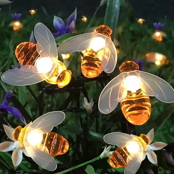 Топли бели външни непромокаеми слънчеви струнни тела с имитация на медоносни пчели на 20 светодиоди и 50 светодиоди за градински и коледна украса