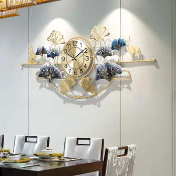 Европейският стил, стенни часовници от ламарина Gingko, персонализиране на началната дневна, антре, ресторант, декоративен часовник, тихо
