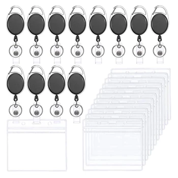 1 комплект стойка за номер на лична икона с зажимными макари за бейджей Разтегателен сверхпрочный прозрачен държач за самоличност