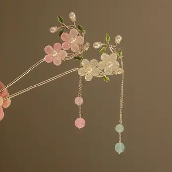 Инструмент за създаване на прически с перлената пискюл, цвете, метална шнола Hanfu, пръчки за коса, прическа в китайски стил