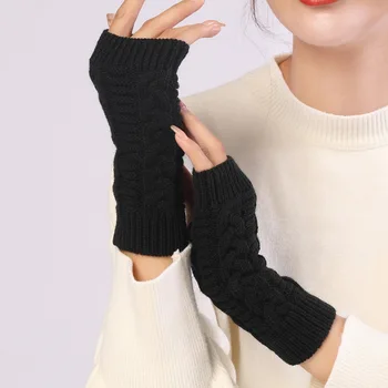Стилни дамски Топли Зимни Ръкавици за ръце, Възли на една Кука, Ръкавици От Изкуствена Вълна, Топли Ръкавици Без Пръсти С Обрат-на Модел, Дамски Ръкавици