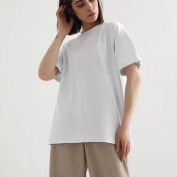 Дамски летни памучен тениска Sandro Rivers с къси ръкави, модни однотонная тениска с кръгло деколте, без всекидневни топ с къс ръкав
