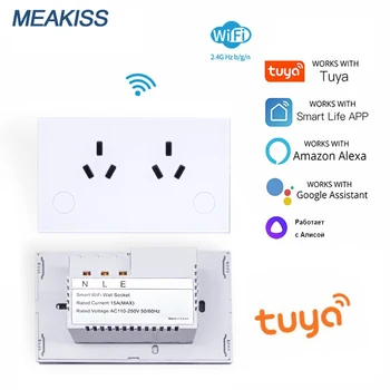 Meakiss Австралия, умна изход Wi-Fi, сензорен екран сензор 10А, домашна изход, приложение на hristo, Google, Alexa, гласово управление, монтиран на стената електротехник
