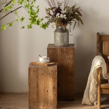 Ретро малка дървена масичка за чай, квадратен къща декорация на малки помещения, стелажи за цветя, дървени орнаменти кея, квадратен масата в хола