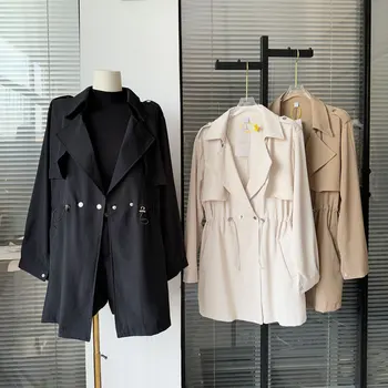 Дамско палто в стил Y2K, Винтажное Дамско палто с дълъг ръкав и талия, Корейската Мода, Дамски Ветровка с завязками, Женски Естетически палто