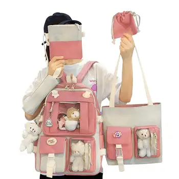 Естетичен раница за момичета от 5 теми тийнейджърските си раници за момичета Женски раница с чанта през рамо дамски чанти-моливи Чанта-тоут на съвсем малък