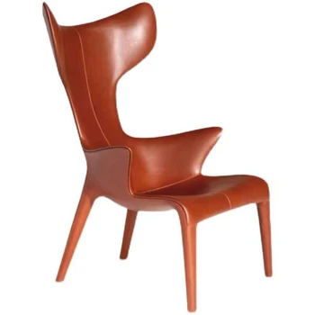 луксозен дизайнерски кожен стол с единична стол от фибростъкло със специална форма с риба опашка за отдих, творческа стол за обсъждане, разтегателен, за да се учат