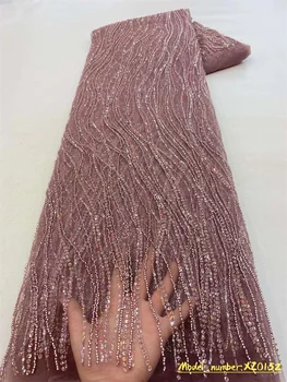 Лейси плат от мъниста 5 ярда Дубай лейси тъкани от тюл, ръчно изработени с бродерия аппликацией африканска нигерийская плат за шиене XZ0152