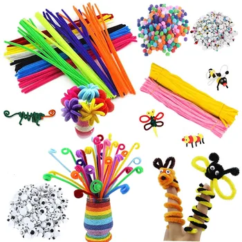Цветни плюшени пръчки вълнени помпоны материали, Бебешки изделия Монтесори занаяти Тръба Математика за Броене на Образование Пръчка детски пъзели играчка