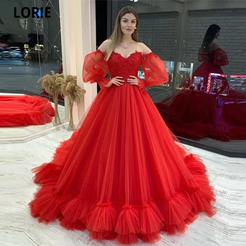 Lorie, в прекрасна червена бална рокля, вечерни рокли, диференцирани рокля от тюл с дълги буйни ръкав, женски премяна 2021