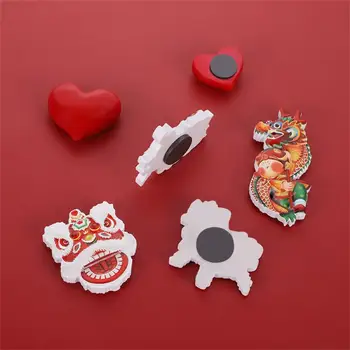 Cartoony танц на лъва, сладък творчески магнит за хладилник от смола, магнит за хладилник в китайски стил, китайски Новогодишната празнична декорация за дома