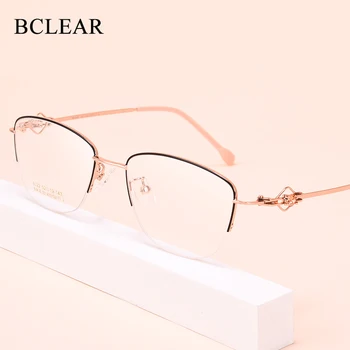 BCLEAR Модни Дамски Рамки За Оптични Очила В Стил Котешко Око, Оптични Рамки За Очила За Жени, Очила За Късогледство, Полуободок, Кухи Крачета
