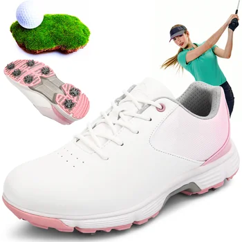 Професионална дамски обувки за голф, водоустойчива и устойчива на плъзгане, с 7 шипове, градинска обувки за тренировка на голф