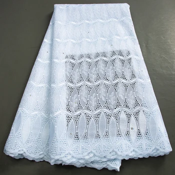 Висококачествена африканска памучен лейси плат с камъни, нигерийская памучен лейси кърпа 5 ярда за шивашки вечерни рокли A3418