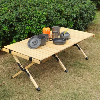 Сгъваема дървена маса за къмпинг - портативен сгъваем масата за пикник на открито, подходящ за пътуване на открито, на пикник, барбекю в градината