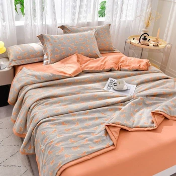 Японското лятото стеганое одеяло, прост климатик, юргани от хладно влакна, конопляный измити памук, 1 бр., двойно марлевое дантелено одеяло, безплатна доставка