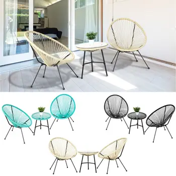 Комплект градинска мебел от 3 теми, състоящ се от 2 стола и масичка за кафе със стъклен плот, набор от модерни градински мебели
