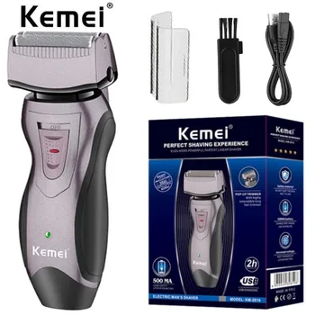 Kemei Самобръсначка от фолио с изскачащ машинка за подстригване за брада Акумулаторна безжична бръснач за бръснене на плешив, с влажна и суха възвратно-движение поступательным