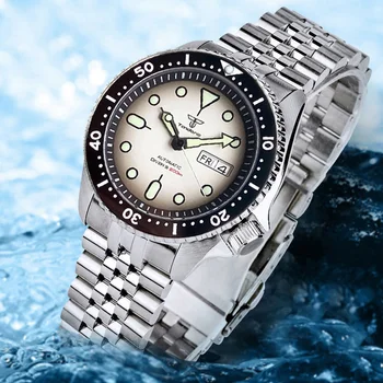 41-миллиметровые мъжки часовници Diver, бял циферблат, сапфирен кристал, NH36, автоматична ръчна, 200-метров водоустойчив каишка с индикатор за дата, зелен люм