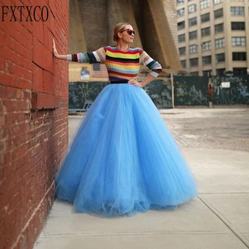 Бальная пола Fahion High Street бледо-сини цветове, зашити на поръчка, на много нива дълги дамски поли от тюл 2020 mujer faldas