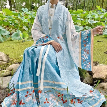 Оригинална рокля Hanfu с принтом на династията Мин, яка-часова, дълги ръкави, халат, жилетка, пола, традиционни китайски костюми на принцеси за cosplay