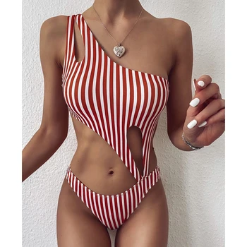 Бански костюми са Секси бански костюм с открити рамене, плажно облекло с високо деколте, лято