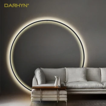 Модерен прост околовръстен кръг led монтиран на стената лампа, домашен дизайнерски интериор, кръг, полилеи в скандинавски стил, хол, спалня, празнична стенни лампи, осветление