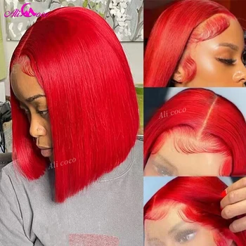 180 Плътност Червена перука Боб човешки косата прави кратко перуки Боб дантела отпред перуки за черни жени перу перуки, изработени от човешка коса предварително выщипанные