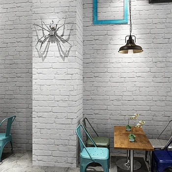 3D триизмерна носталгия тухлени тапети с бял тухлена зидария, на фона на ресторант, чай с мляко, магазин за дрехи, бели тухлени тапети