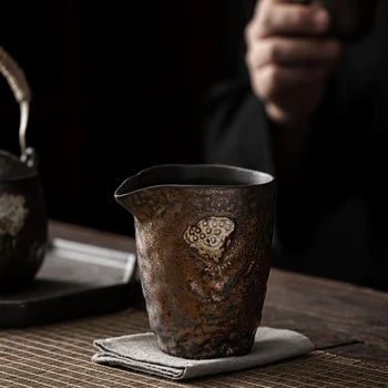 Позлатена керамична страхотна чаша Антикварен чай дистрибутор голям капацитет на Потребителска ретро керамични чай Аксесоари за морски чаена церемония
