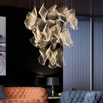 Креативна полилей в стил постмодерното, led регулируема подвесная лампа за трапезария, хол, двухуровневое въртящо се стълбищно безделник осветление