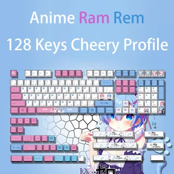 140 клавиши капачка за ключове с весел профил Rem Ram аниме капачки за механична клавиатура 108/104/87/68 PBT Термична сублимация