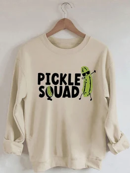 Дамски памучен hoody с принтом Pickle Squad, скъпа дамски hoody с дълъг ръкав