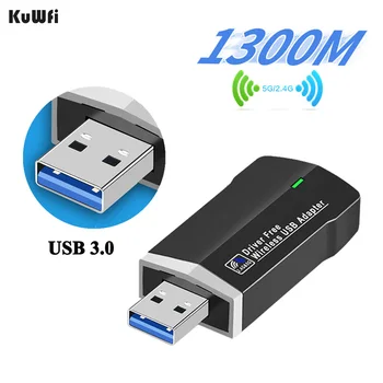 KuWFi 1300 Mbps с USB WiFi AdapterUsb 3,0 Wifi Мрежова Карта 2,4 Ghz/5G двойна лента на Безжичен WiFi Рутер за Настолни КОМПЮТРИ Лаптоп Win11