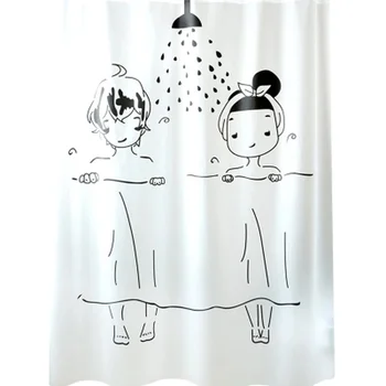 Илюстрация за душ за мъже/жени Водоустойчива душ завеса за душ с плесен, завеса за разделяне тоалетна, душ завеса за баня с куки