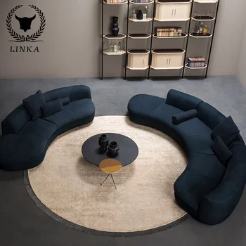 Италиански диван от матова кожа, модерен минималистичен ъглов заоблен дизайнерски диван за вили, голям апартамент