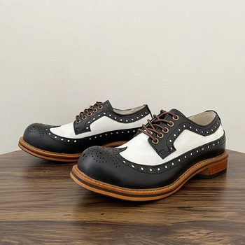 Yomior/ реколта мъжки ежедневни обувки в британския стил, високо качество на модела ботильоны ръчно изработени, пролетно обувки с перфорации тип 