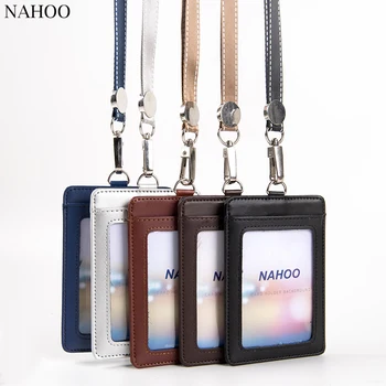 Въжета NAHOO, титуляр и номер на лична икона, поименна етикет, пластмасов иконата, държач за карти от естествена кожа, вертикален калъф за кредитни автобусни карти, канцеларски материали