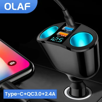 ОЛАФ 66 W USB Type C Зарядно за Кола QC3.0 Бързо Зареждане за iPhone Двойна Автомобилни Запалки LED Дигитален Дисплей C USB Зарядни Устройства