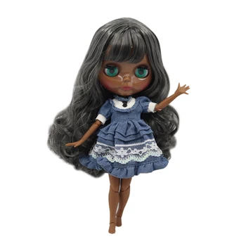 ЛЕДЕНАТА кукла DBS Blyth 1/6 bjd със супер черна кожа и дълга бяла и къдрава коса, прозрачно лице, гол на тялото, за подарък на едно момиче