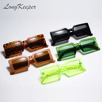 Правоъгълни слънчеви очила LongKeeper, женски марка 2020, дизайн, черен, зелен, леопардовый, модни слънчеви очила на 90-те години, стръмни нюанси, женски UV400